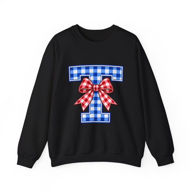Tuslaw Mustangs Ladies — Gingham Style Monogram Crewneck Sweatshirt