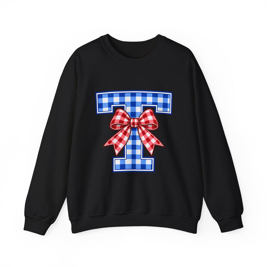 Tuslaw Mustangs Ladies — Gingham Style Monogram Crewneck Sweatshirt