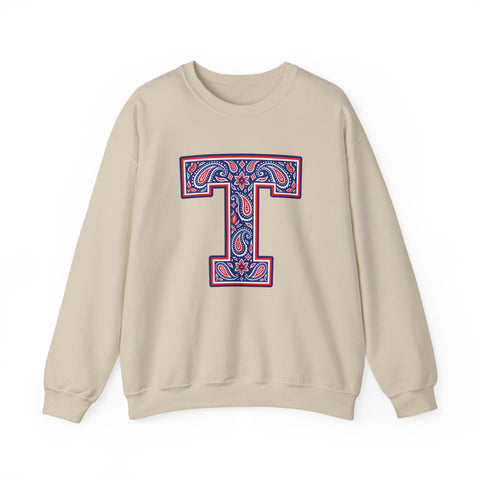 Tuslaw Mustangs Paisley Monogram Crewneck Sweatshirt in Sand