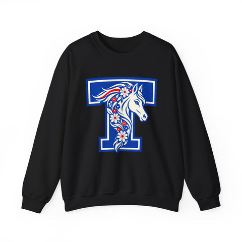 Tuslaw Mustangs — Floral Mane Monogram Crewneck Sweatshirt in Black