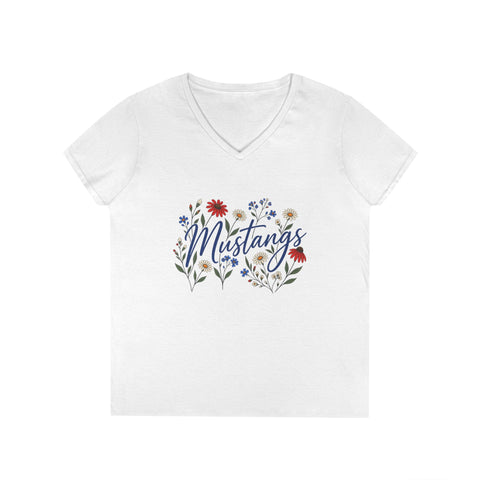 Tuslaw Mustangs Wildflower Garden Women’s V-Neck T-Shirt in White