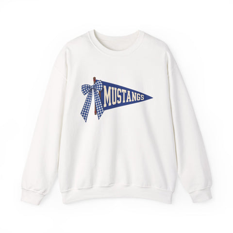 Tuslaw Mustangs Bow and Pennant Crewneck Sweatshirt in White
