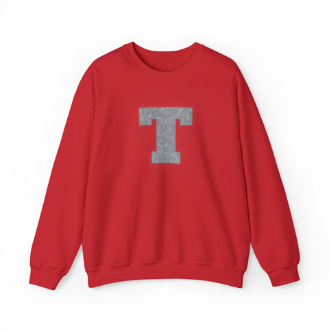 Tuslaw Mustangs — Silver Statement T Glitter Crewneck in Red
