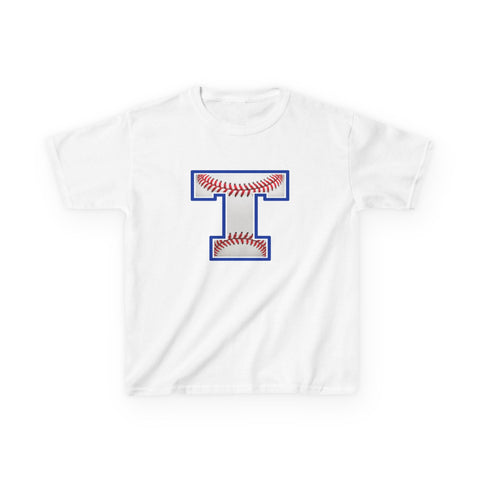 Tuslaw Mustangs Baseball Monogram Kids T-Shirt in White