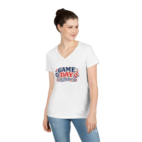 Tuslaw Mustangs Ladies — Game Day at Tuslaw V-Neck T-Shirt