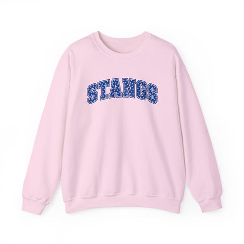 Tuslaw Mustangs — Blue Polka Dot STANGS Crewneck in Light Pink