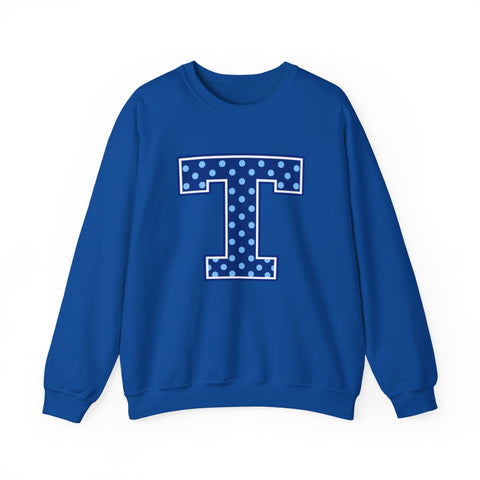 Tuslaw Mustangs — Blue Polka Dot Monogram Crewneck (No Bow) in Royal