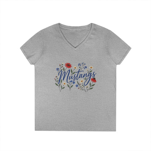 Tuslaw Mustangs Wildflower Garden Women’s V-Neck T-Shirt in Sport Grey