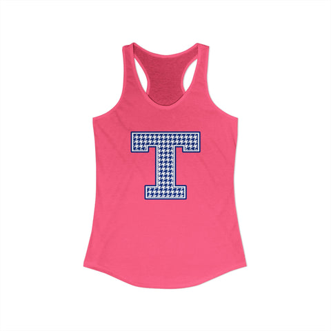 Tuslaw Mustangs Houndstooth Monogram Racerback Tank in Solid Hot Pink