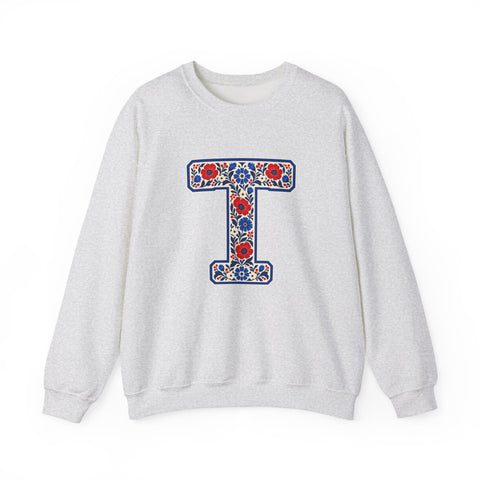Tuslaw Mustangs Farmhouse Floral Monogram Crewneck Sweatshirt in Ash