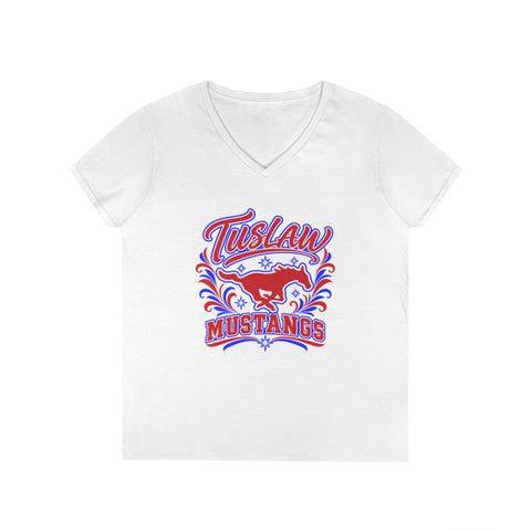 Tuslaw Mustangs Ladies — Flourish V-Neck T-Shirt