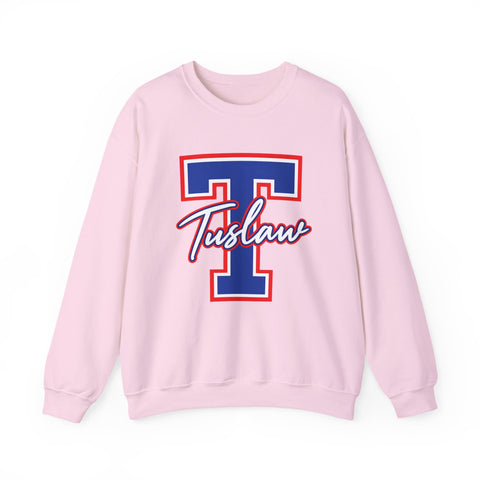 Tuslaw Mustangs — Classic Script Monogram Crewneck Sweatshirt in Light Pink
