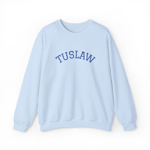 Tuslaw Mustangs — Varsity Arch Glitter Crewneck in Light Blue