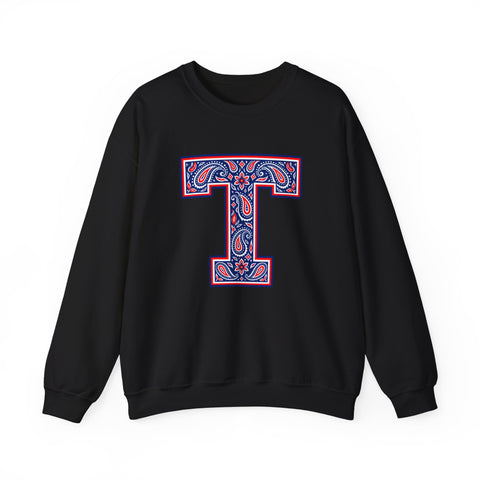 Tuslaw Mustangs Paisley Monogram Crewneck Sweatshirt in Black