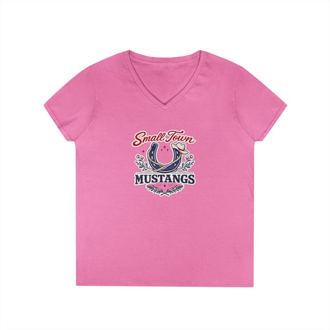 Tuslaw Mustangs Ladies — Small Town Mustangs V-Neck T-Shirt