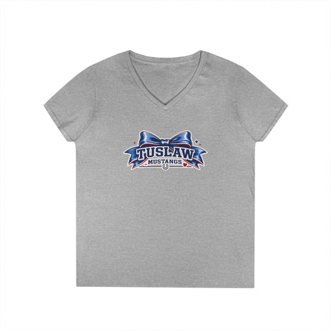 Tuslaw Mustangs Ladies — Large Varsity Bow V-Neck T-Shirt