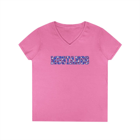Tuslaw Mustangs Ladies - Floral Mustangs V-Neck T-Shirt