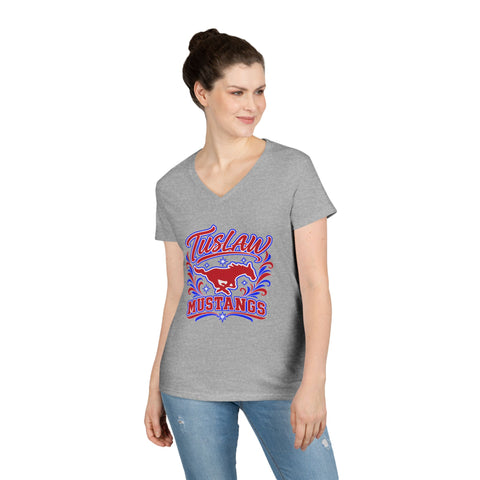 Tuslaw Mustangs Ladies — Flourish V-Neck T-Shirt