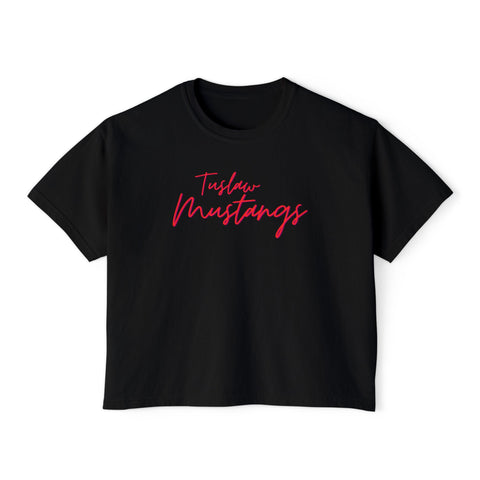 Tuslaw Mustangs Red Script Boxy T-Shirt in Black
