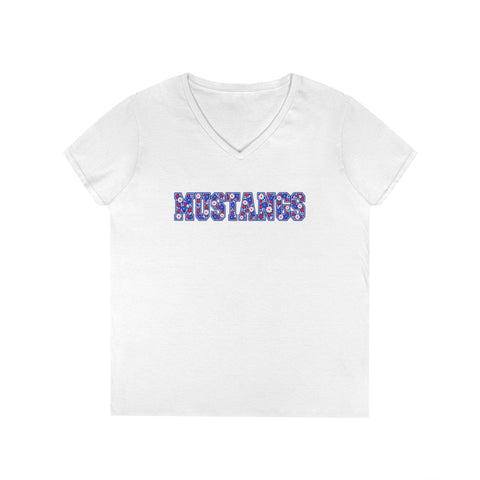Tuslaw Mustangs Ladies - Floral Mustangs V-Neck T-Shirt