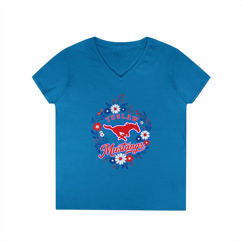 Tuslaw Mustangs Ladies — Floral Wreath V-Neck T-Shirt