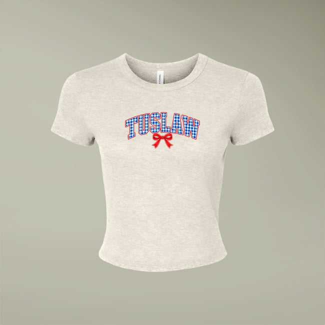 Tuslaw Mustangs Gingham Bow Micro-Rib Baby Tee