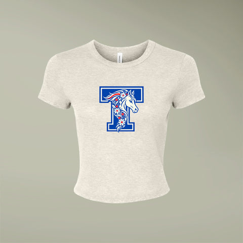 Tuslaw Mustangs Floral Mane Micro-Rib Baby Tee in Solid Natural Blend