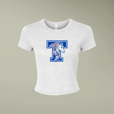 Tuslaw Mustangs Floral Mane Micro-Rib Baby Tee in Solid White Blend