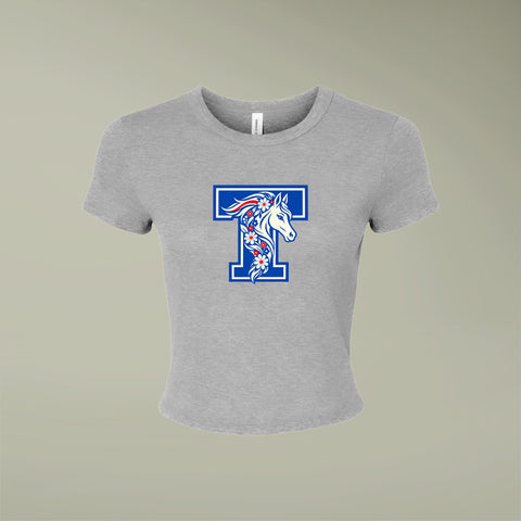 Tuslaw Mustangs Floral Mane Micro-Rib Baby Tee in Athletic Heather