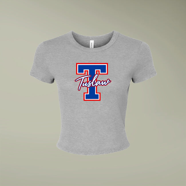 Tuslaw Mustangs Classic Script Monogram Micro-Rib Baby Tee