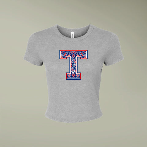 Tuslaw Mustangs Paisley Monogram Micro-Rib Baby Tee in Athletic Heather