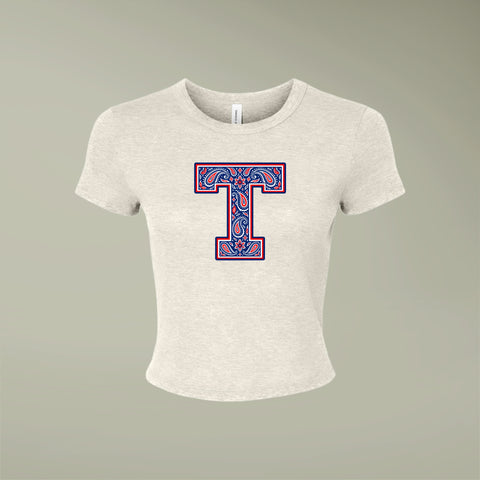 Tuslaw Mustangs Paisley Monogram Micro-Rib Baby Tee in Solid Natural Blend