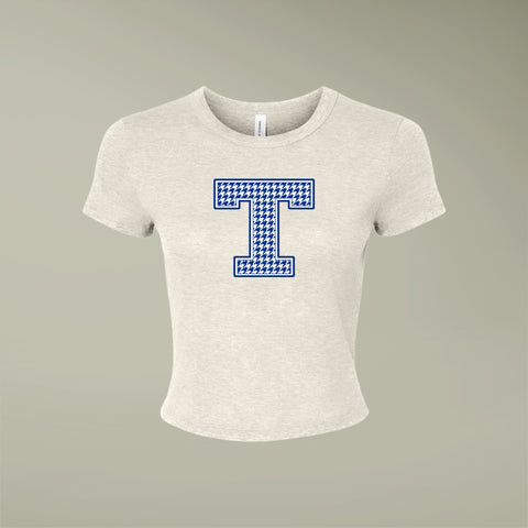 Tuslaw Mustangs Houndstooth Monogram Micro-Rib Baby Tee in Solid Natural Blend