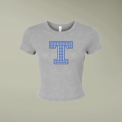 Tuslaw Mustangs Houndstooth Monogram Micro-Rib Baby Tee in Athletic Heather