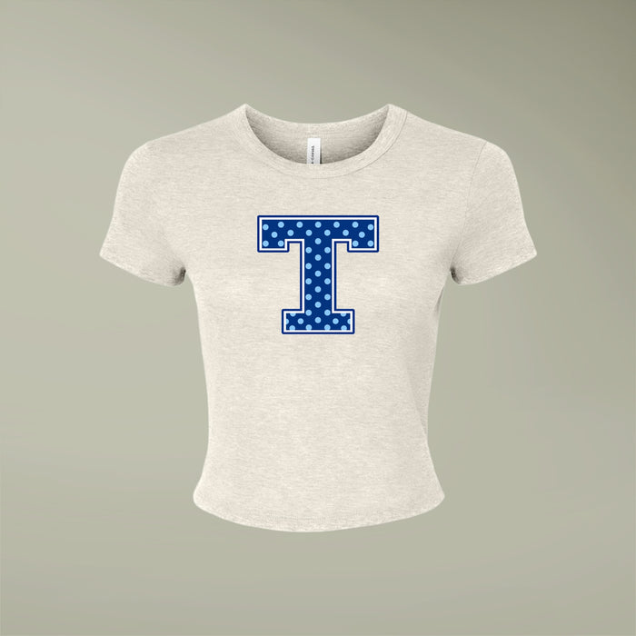 Tuslaw Mustangs Blue Polka Dot Monogram Micro-Rib Baby Tee