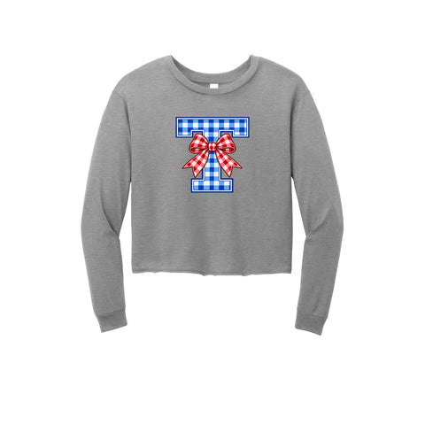 Tuslaw Mustangs Gingham Bow Monogram Midi Long Sleeve Tee in Grey Frost