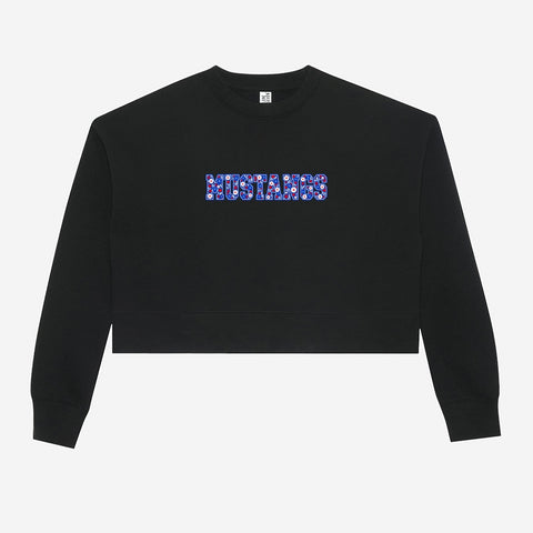 Tuslaw Mustangs Daisy Lettering Crop Crewneck in Black