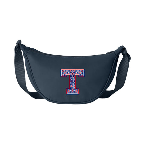 Tuslaw Mustangs Paisley Monogram Matte Crossbody Bag in River Blue Navy
