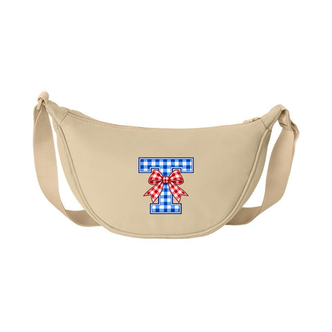 Tuslaw Mustangs Gingham Bow Monogram Matte Crossbody Bag in Sahara
