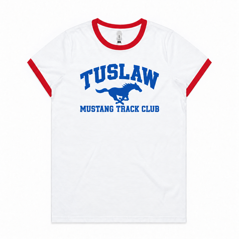 Tuslaw Mustangs Track Club Women’s Maple Ringer Tee in White/Red