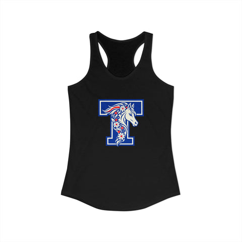 Tuslaw Mustangs Floral Mane Monogram Racerback Tank in Solid Black