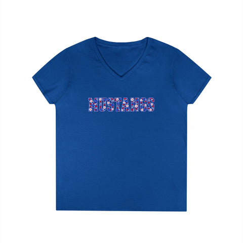Tuslaw Mustangs Ladies - Floral Mustangs V-Neck T-Shirt