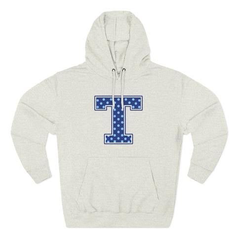 Tuslaw Mustangs — Blue Polka Dot Monogram Hoodie (No Bow) in Oatmeal Heather