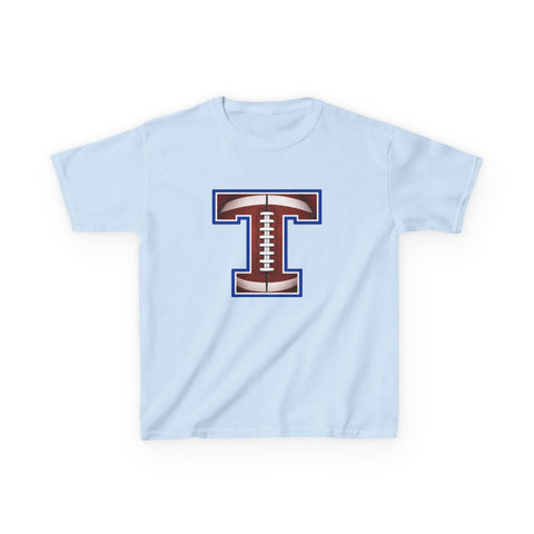 Tuslaw Mustangs Football Monogram Kids T-Shirt in Light Blue