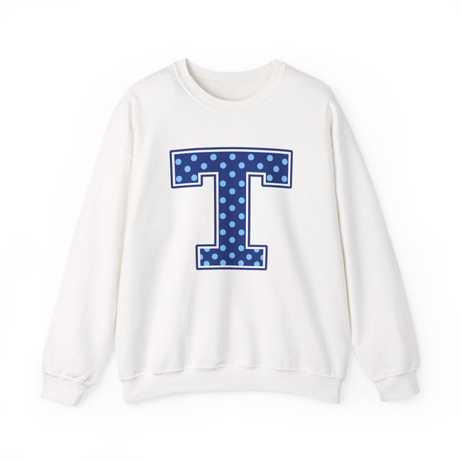 Tuslaw Mustangs — Blue Polka Dot Monogram Crewneck (No Bow)