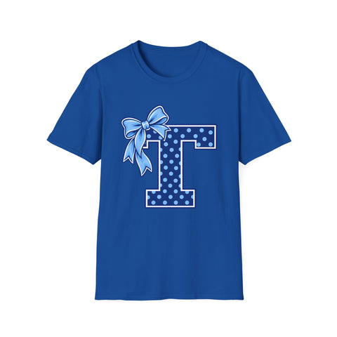 Tuslaw Mustangs Ladies — Blue Polka Dot Monogram T-Shirt in Royal