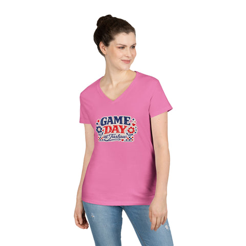 Tuslaw Mustangs Ladies — Game Day at Tuslaw V-Neck T-Shirt