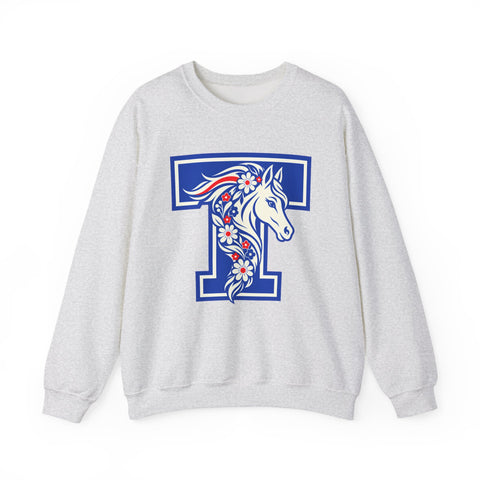 Tuslaw Mustangs — Floral Mane Monogram Crewneck Sweatshirt in Ash