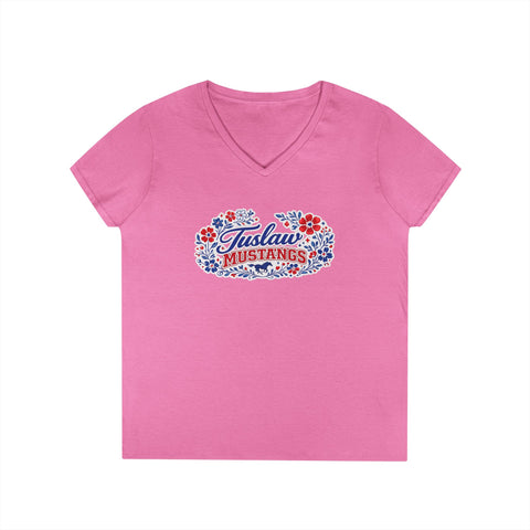 Tuslaw Mustangs Ladies — Floral Boutique V-Neck T-Shirt