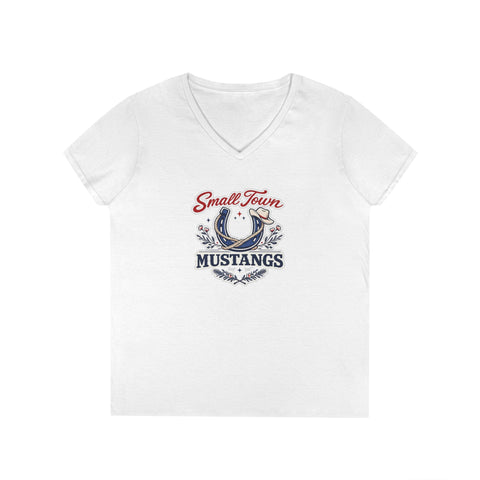 Tuslaw Mustangs Ladies — Small Town Mustangs V-Neck T-Shirt